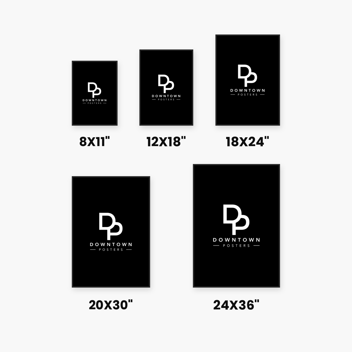 Size chart: 8x11", 12x18", 18x24", 20x30", 24x36"